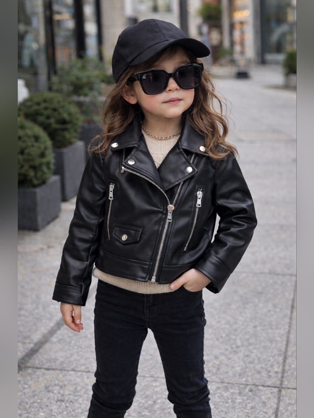 Zara NWT black faux leather biker jacket 7Y